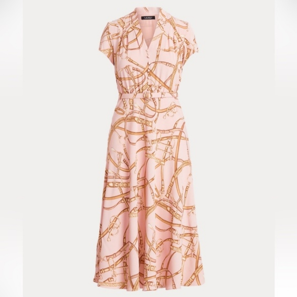 Lauren Ralph Lauren Pink and Gold Printed Midi Dress